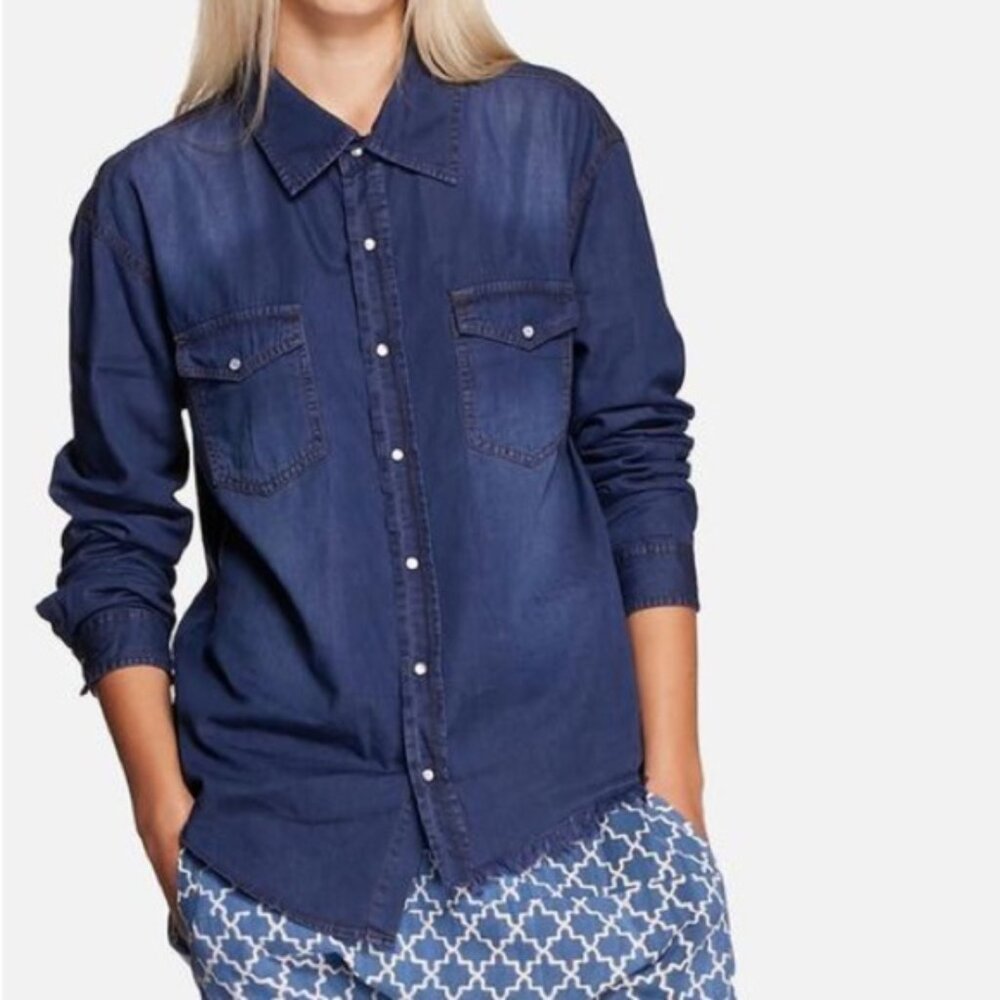 One Teaspoon Denim Button Down front Jean Shirt Chambray Dark wash Size XS